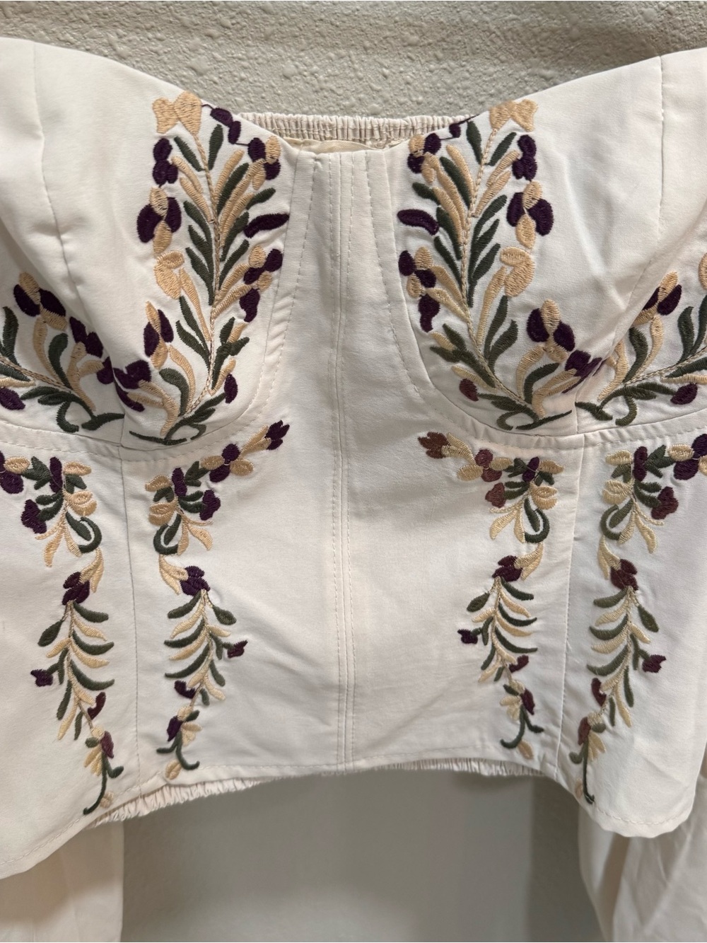 Promesa Juliet Embroidered Peasant Crop Top Sweetheart Neckline Ivory Size S - Picture 4 of 11